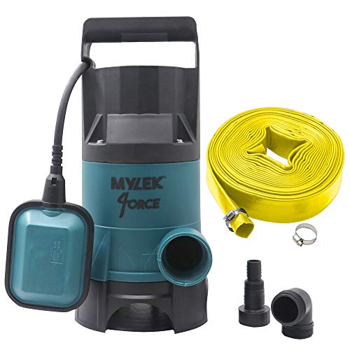 MYLEK Submersible Water Pump 750W Electric with Heavy Duty 20M Layflat Hose for Clean or Dirty Water with Float Switch…