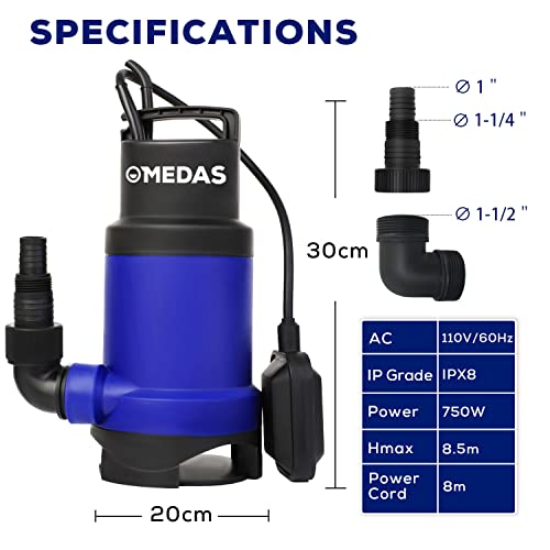 MEDAS 750W 10000L/H Electirc Sump Pumps Submersible Water Pump Sewage Pump w/Float Switch for Pool and Pond Draining in… - Image 2