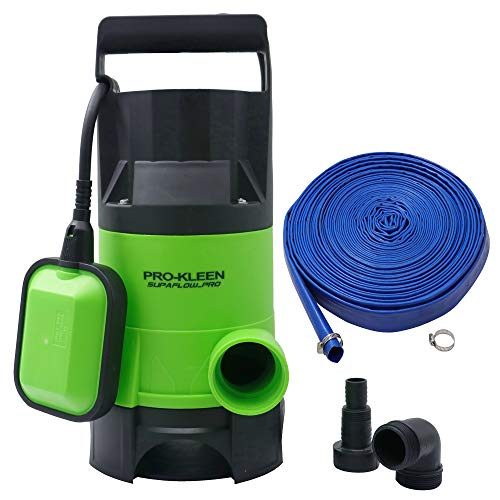 Pro-Kleen Submersible Water Pump Electric 750W with 15m Layflat Hose for Clean or Dirty Water with Float Switch – for…