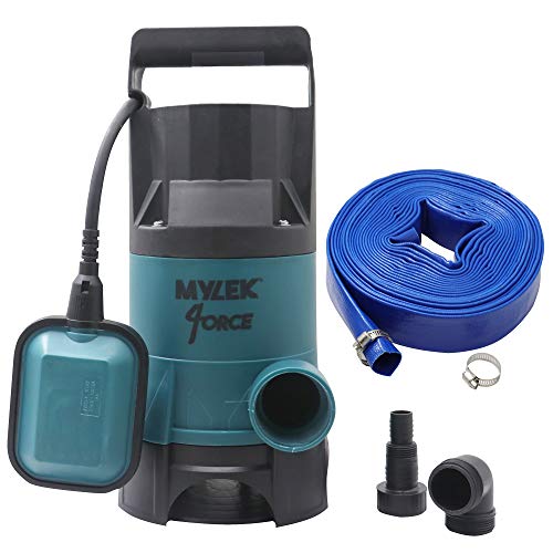 MYLEK Submersible Water Pump 400W Electric with 10M Layflat Hose for Clean or Dirty Water with Float Switch – for Floods…
