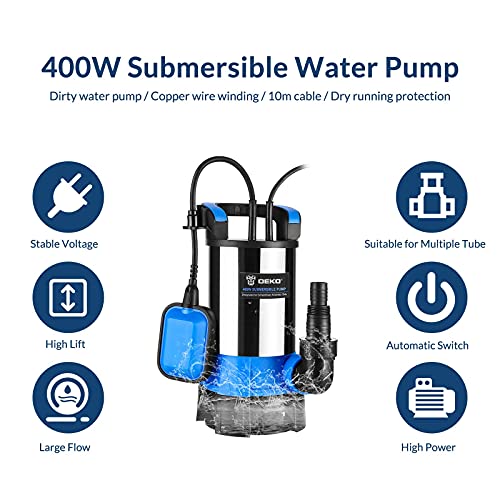 DEKO 400W Portable Submersible Pump Clean/Dirty Water Pump Swimming Pool Garden Tub Pond Flood Drain w/Float Switch and… - Image 3