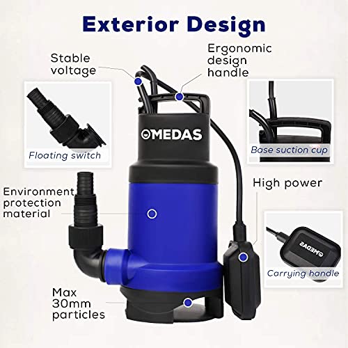 MEDAS 750W 10000L/H Electirc Sump Pumps Submersible Water Pump Sewage Pump w/Float Switch for Pool and Pond Draining in… - Image 3