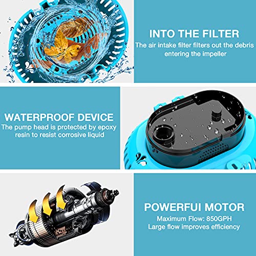 AISITIN Submersible Water Pump 80W Water Pump 3865L/H, 850GPH, 3 Adapters and Drain Hose, Suitable for Household… - Image 2
