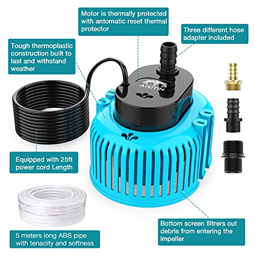 AISITIN Submersible Water Pump 80W Water Pump 3865L/H, 850GPH, 3 Adapters and Drain Hose, Suitable for Household… - Image 4