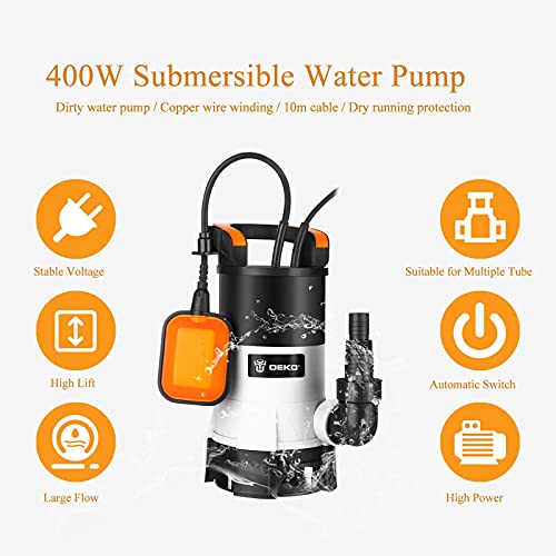 DEKO 400W Electric Submersible Water Pump with Float Switch and Max Flow 8000L/H for Swimming Pool, Tub, and Garden… - Image 5