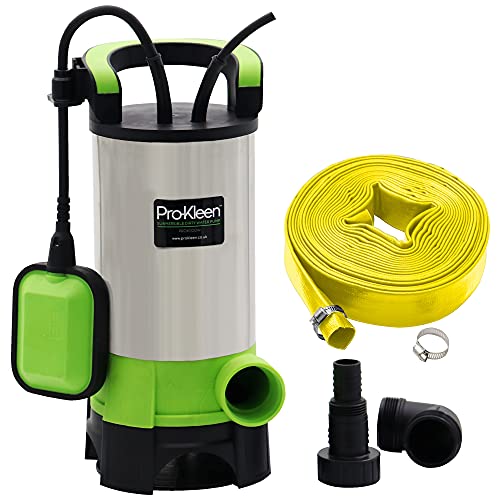 Pro-Kleen Submersible Water Pump Electric 1100W Stainless Steel with 25m Heavy Duty Hose for Clean or Dirty Water with…